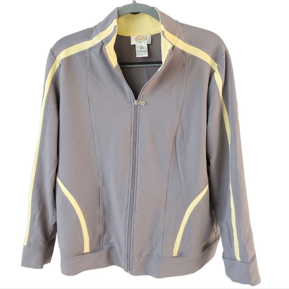 Talbots Grey and Yellow Zip Up Track Jacket Size 1X